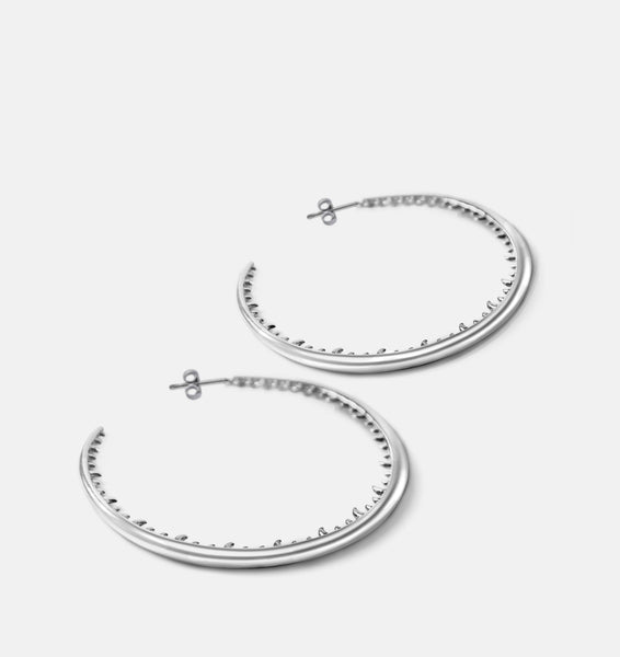 Large Bali hoop earrings | Sterling Silver - White Rhodium - JOULALA